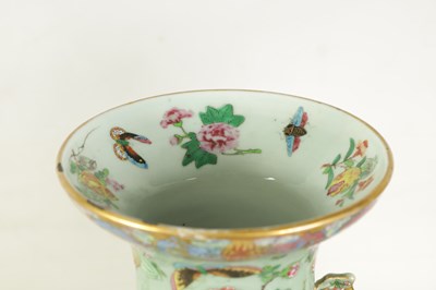 Lot 179 - A GOOD PAIR OF 19TH CENTURY CHINESE TWO-HANDLED TAPERED VASES