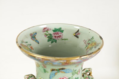 Lot 179 - A GOOD PAIR OF 19TH CENTURY CHINESE TWO-HANDLED TAPERED VASES