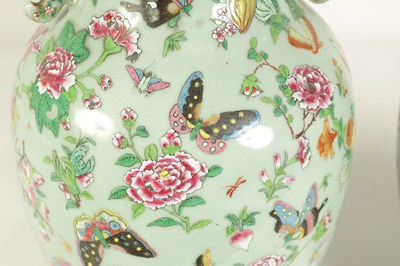 Lot 179 - A GOOD PAIR OF 19TH CENTURY CHINESE TWO-HANDLED TAPERED VASES