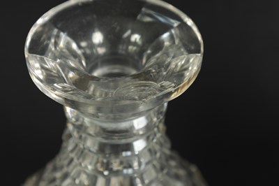 Lot 16 - A PAIR OF LATE GEORGIAN CUT GLASS DECANTERS