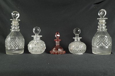Lot 5 - A PAIR OF 19TH CENTURY CUT GLASS DECANTERS