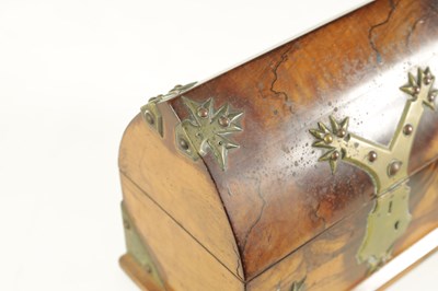 Lot 914 - A 19TH-CENTURY BRASS BOUND FIGURED WALNUT TWO-PIECE DESK SET