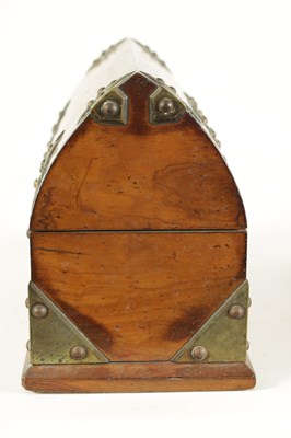 Lot 914 - A 19TH-CENTURY BRASS BOUND FIGURED WALNUT TWO-PIECE DESK SET