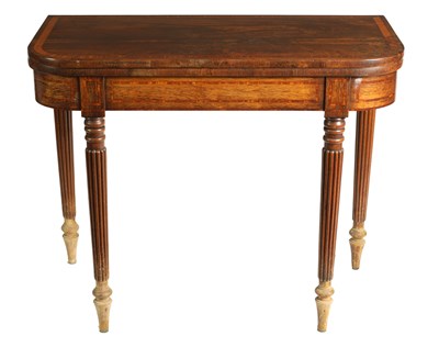 Lot 928 - A WILLIAM IV FIGURED ROSEWOOD AND SATINWOOD CARD TABLE IN THE MANNER OF GILLOWS