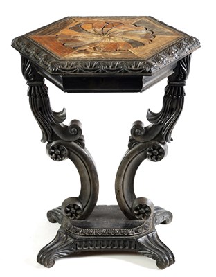 Lot 151 - AN EARLY 19TH CENTURY SRI LANKAN IVORY, SPECIMEN INLAID AND EBONY OCCASIONAL TABLE