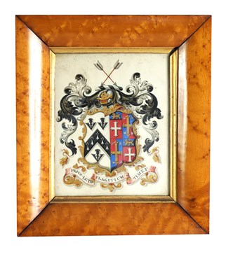 Lot 779 - A 19TH-CENTURY PAINTED TITLED FAMILY CREST