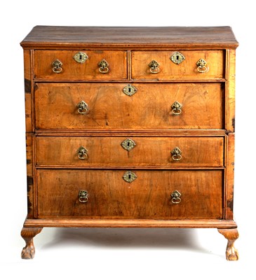 Lot 972 - A WILLIAM AND MARY OAK AND WALNUT CHEST OF DRAWERS