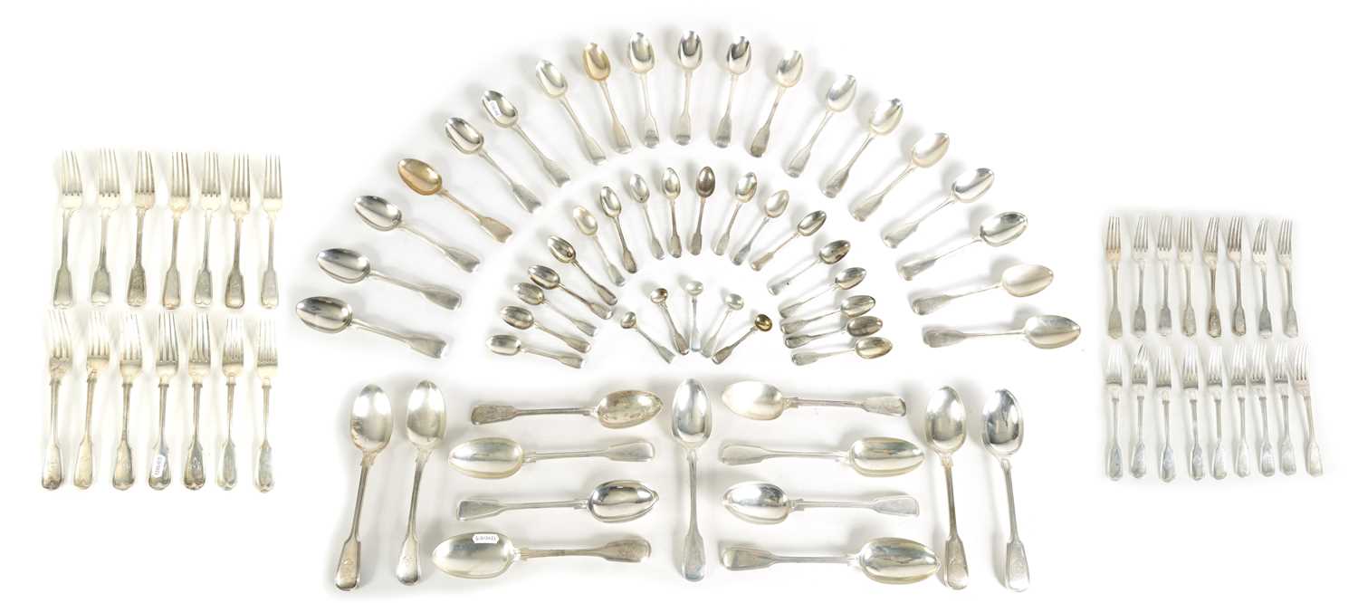 Lot 255 - A VICTORIAN 84 PIECE PART CANTEEN OF SILVER TABLE CUTLERY