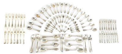 Lot 255 - A VICTORIAN 84 PIECE PART CANTEEN OF SILVER TABLE CUTLERY