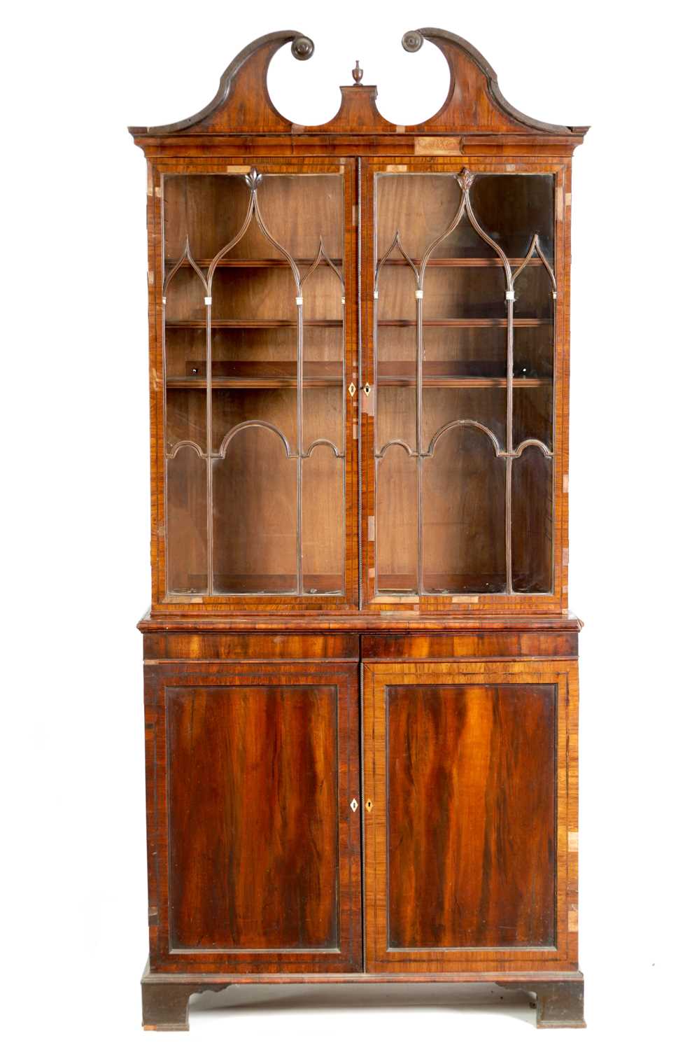 Lot 1050 - AN UNUSUAL LATE GEORGE III GONCALO ALVES AND KINGWOOD BOOKCASE