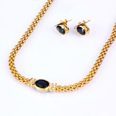 Lot 327 - AN 18ct GOLD SAPPHIRE AND DIAMOND NECKLACE AND...