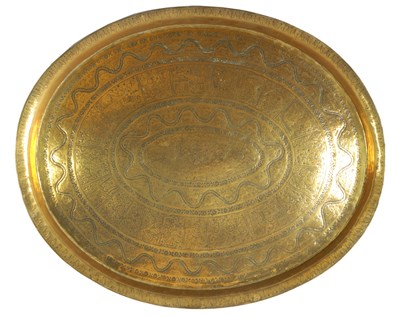 Lot 132 - A HEAVY 19TH CENTURY INDIAN/CEYLONESE LARGE PROFUSELY ENGRAVED GALLERIED OVAL TRAY