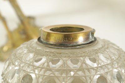 Lot 595 - AN ORNATE 19TH-CENTURY CAST BRASS AND HOBNAIL CUT GLASS OIL LAMP