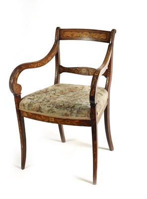 Lot 1048 - A GEORGE III DUTCH FLORAL MARQUETRY MAHOGANY ARMCHAIR