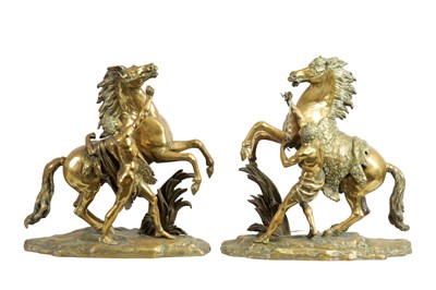 Lot 570 - A LARGE PAIR OF 19TH CENTURY GILT BRONZE MARLEY HORSES