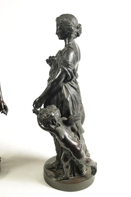 Lot 581 - A LARGE PAIR OF 19TH CENTURY BRONZE FIGURES DEPICTING SUMMER AND AUTUMN