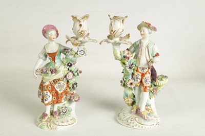Lot 48 - A PAIR OF 19TH CENTURY DERBY FIGURAL CANDLESTICKS