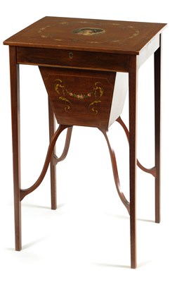 Lot 962 - A 19TH CENTURY PAINTED MAHOGANY SHERATON STYLE WORK TABLE