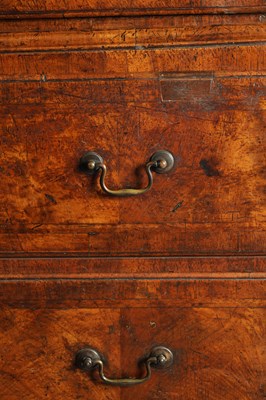 Lot 1260 - A FINE EARLY 18TH CENTURY FIGURED WALNUT CHEST ON CHEST