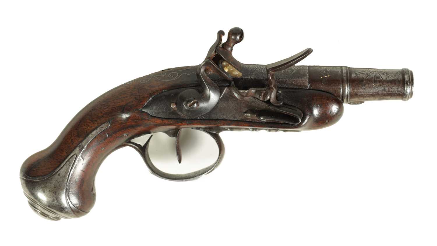 Lot 495 - AN 18TH CENTURY FRENCH FLINTLOCK POCKET PISTOL