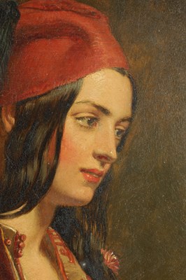Lot 778 - CHARLES LANDSEER RA. A 19TH CENTURY PORTRAIT OIL ON TIN “THE GREEK GIRL”