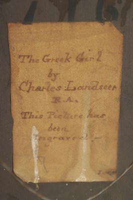 Lot 778 - CHARLES LANDSEER RA. A 19TH CENTURY PORTRAIT OIL ON TIN “THE GREEK GIRL”