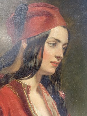 Lot 778 - CHARLES LANDSEER RA. A 19TH CENTURY PORTRAIT OIL ON TIN “THE GREEK GIRL”