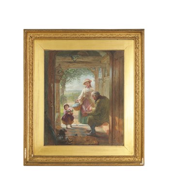 Lot 747 - JAMES CLARKE WAITE, R.B.A. (1863-1885). A LATE 19TH CENTURY WATERCOLOUR  “THE YOUNG VISITOR”
