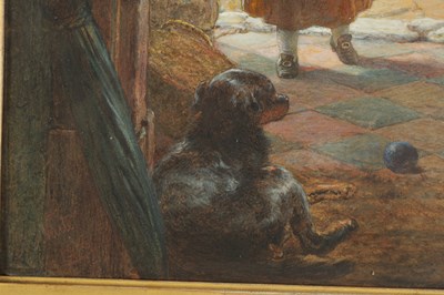 Lot 747 - JAMES CLARKE WAITE, R.B.A. (1863-1885). A LATE 19TH CENTURY WATERCOLOUR  “THE YOUNG VISITOR”