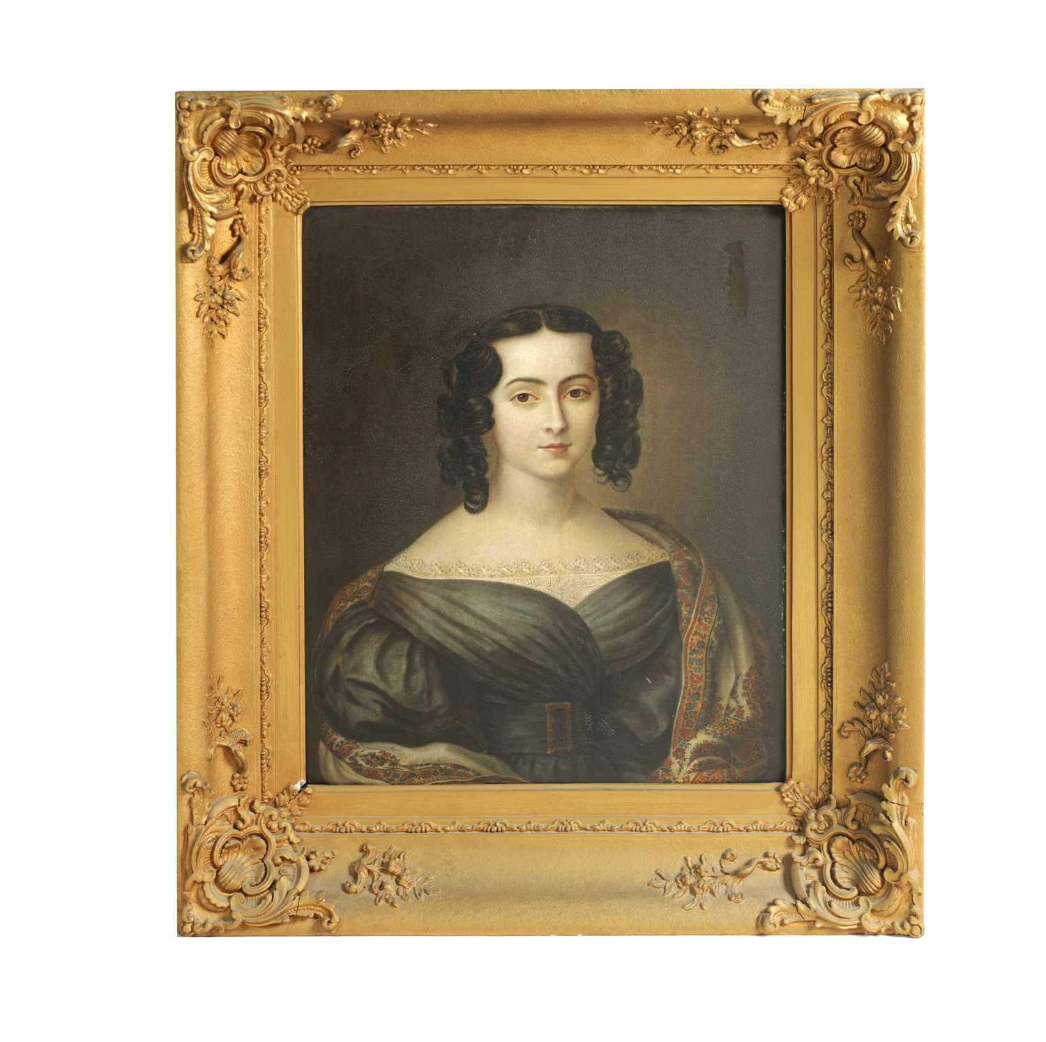 Lot 755 - AN EARLY 19TH CENTURY OIL ON CANVAS - HALF LENGTH PORTRAIT OF A YOUNG LADY