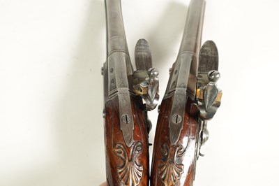 Lot 500 - A PAIR OF 18TH CENTURY SILVER-MOUNTED ENGLISH FLINTLOCK PISTOLS BY BARBAR, LONDON.