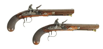 Lot 504 - A GOOD PAIR OF EARLY 19TH CENTURY FLINTLOCK DUELLING PISTOLS BY THEOPHILUS RICHARDS