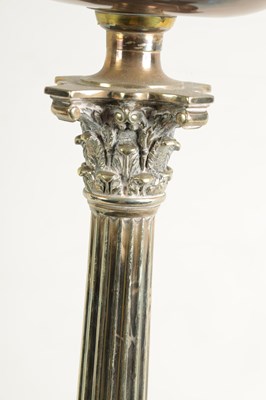 Lot 605 - A 19TH CENTURY SILVER PLATED OIL LAMP