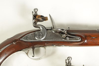 Lot 507 - A CASED PAIR OF 18TH CENTURY SILVER MOUNTED IRISH FLINTLOCK PISTOLS BY EDWARDS, DUBLIN