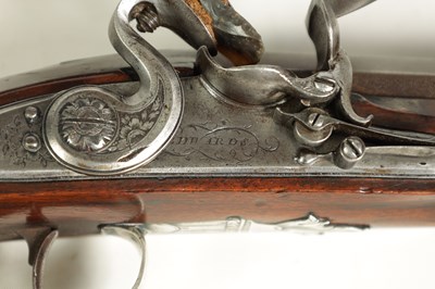 Lot 507 - A CASED PAIR OF 18TH CENTURY SILVER MOUNTED IRISH FLINTLOCK PISTOLS BY EDWARDS, DUBLIN