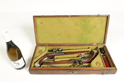 Lot 507 - A CASED PAIR OF 18TH CENTURY SILVER MOUNTED IRISH FLINTLOCK PISTOLS BY EDWARDS, DUBLIN