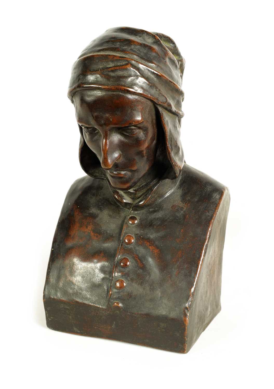 Lot 585 - A LATE 19TH CENTURY BRONZE BUST OF DANTE ALIGHIERI