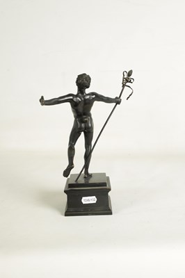 Lot 604 - A 19TH CENTURY BRONZE FIGURE OF A PRANCING MALE NUDE