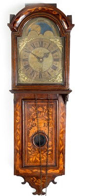 Lot 791 - A MID 18TH CENTURY WALNUT AND DUTCH MARQUETRY HOODED 30HR WALL CLOCK