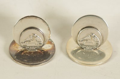 Lot 355 - A PAIR OF SILVER HMV GRAMOPHONE MENU HOLDERS