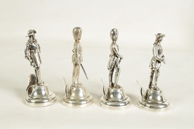Lot 354 - A SET OF FOUR LARGE SILVER FIGURAL MENU HOLDERS