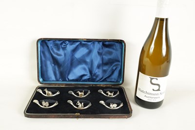 Lot 403 - A CASED SET OF SIX SILVER ANIMAL MENU HOLDERS/NAPKIN RINGS