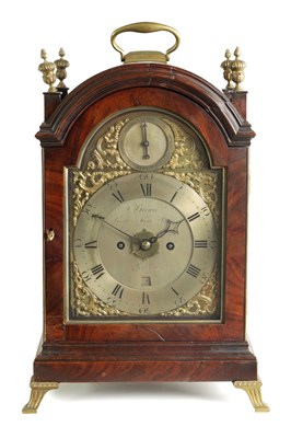 Lot 806 - BROWN, LONDON. A GEORGE III FIGURED MAHOGANY BRACKET CLOCK WITH ALARM