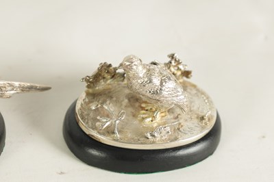 Lot 456 - A SET OF FOUR SILVER GAMEBIRD MENU HOLDERS