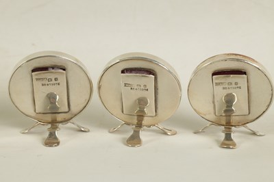 Lot 347 - A CASED SET OF SIX EDWARDIAN FISHING FLY SILVER MENU HOLDERS