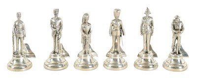 Lot 448 - A CASED SET OF SIX MILITARY FIGURE CAST SILVER MENU HOLDERS