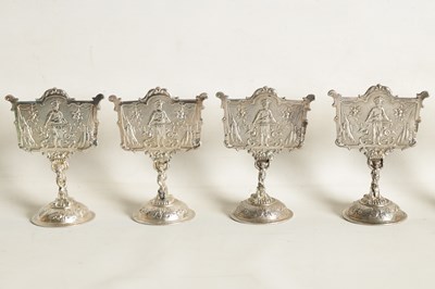 Lot 390 - A SET OF EIGHT LATE 19TH CENTURY CONTINENTAL SILVER MENU HOLDERS