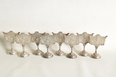 Lot 390 - A SET OF EIGHT LATE 19TH CENTURY CONTINENTAL SILVER MENU HOLDERS