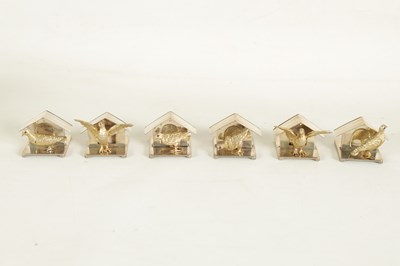 Lot 373 - A FINE CASED SET OF SIX SILVER GILT DOVE MENU HOLDERS