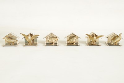 Lot 373 - A FINE CASED SET OF SIX SILVER GILT DOVE MENU HOLDERS